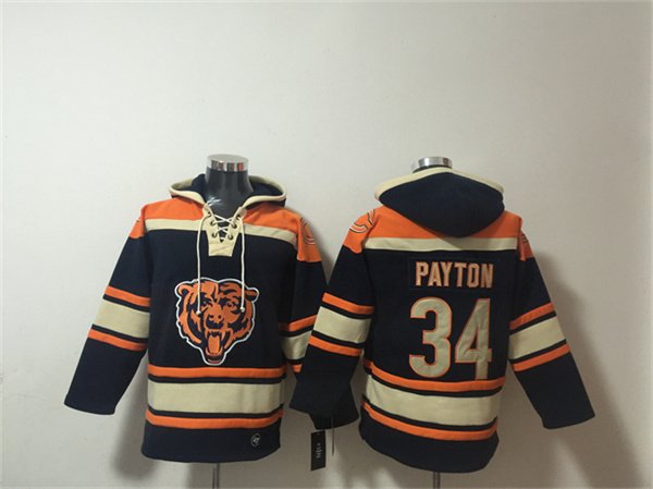 Men's Chicago Bears #34 Walter Payton Navy Ageless Must-Have Lace-Up Pullover Hoodie