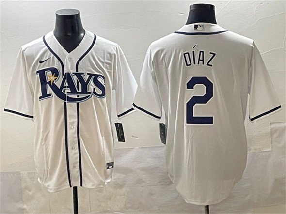 Men's Tampa Bay Rays #2 Yandy Díaz White Cool Base Stitched Baseball Jersey