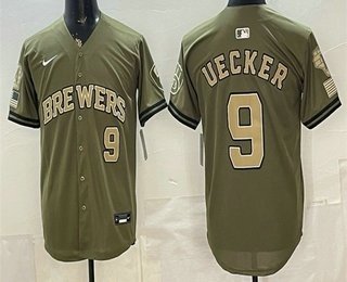 Men's Milwaukee Brewers #9 Bob Uecker Olive 2026 Armed Forces Day Jersey