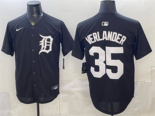 Men's Detroit Tigers #35 Justin Verlander Black Limited Stitched Baseball Jersey