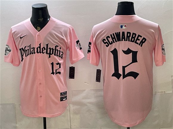 Men's Philadelphia Phillies #12 Kyle Schwarber Pink Gothic Vapor Limited Stitched Jersey