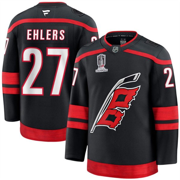 Men's Carolina Hurricanes #27 Nikolaj Ehlers Black 2026 Stanley Cup Champions Home Stitched Hockey Jersey