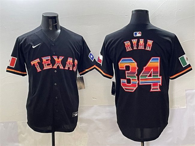 Men's Texas Rangers #34 Nolan Ryan Black Mexico Limited Stitched Baseball Jersey