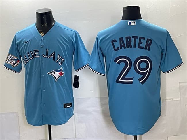 Men's Toronto Blue Jays #29 Joe Carter Blue 50 Seasons Patch Stitched Baseball Jersey