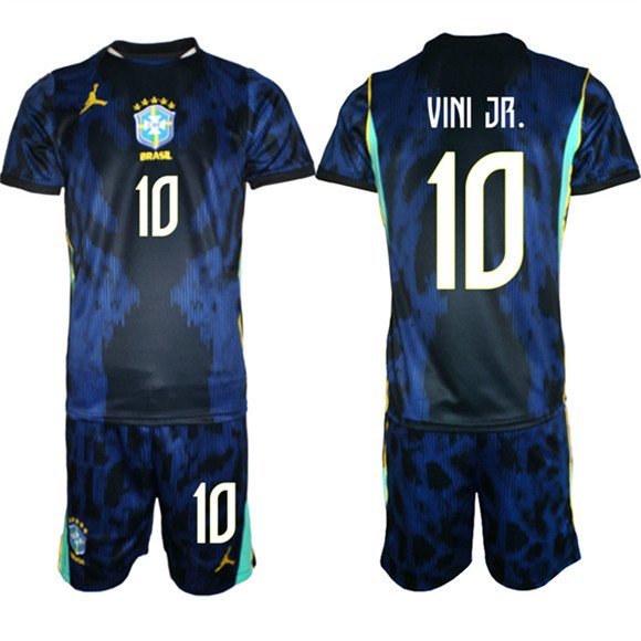 Men's Brazil national football team #10 Vinícius Júnior Navy 2026 Away Soccer Jersey Suit