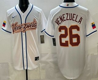 Men's Venezuela #26 Venezuela White 2026 World Baseball Classic Cool Base Jersey