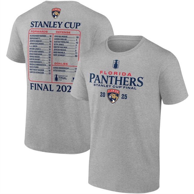 Men's Florida Panthers Heather Gray 2025 Stanley Cup Final Roster T-Shirt