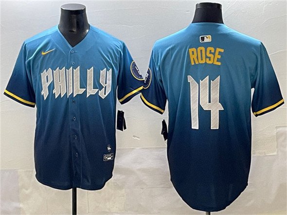 Men's Philadelphia Phillies #14 Pete Rose Blue 2024 City Connect Limited Stitched Jersey