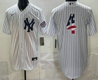 Men's New York Yankees #4 Lou Gehrig White 2026 USA 250 Fourth of July Home Stadium Stitched Jersey