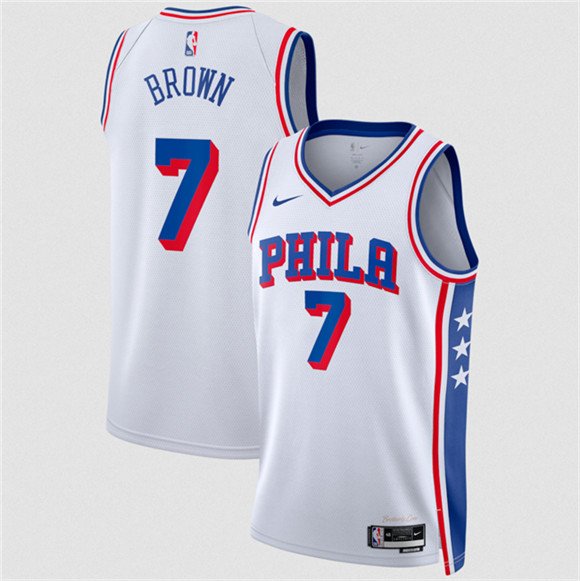 Men's Philadelphia 76ers #7 Jaylen Brown White 2026 Association Edition Stitched Jersey