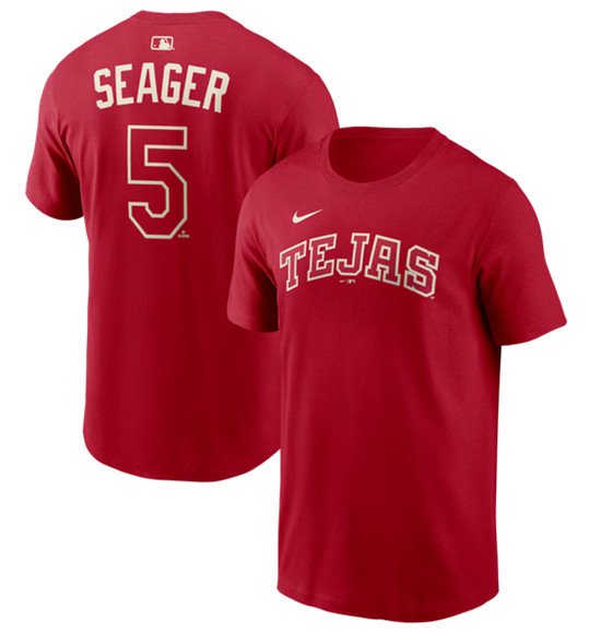 Men's Texas Rangers #5 Corey Seager Red 2026 City Connect Name & Number T-Shirt
