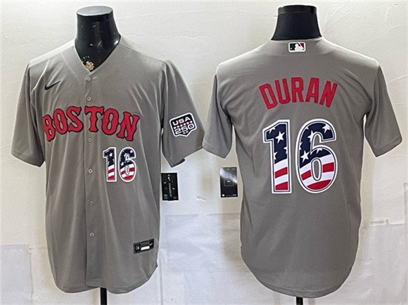 Men's Boston Red Sox #16 Jarren Duran Gray 2026 USA 250 Fourth of July Home Stitched Baseball Jersey