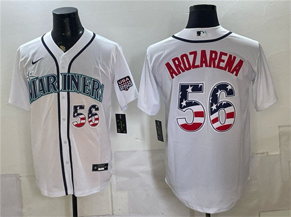 Men's Seattle Mariners #56 Randy Arozarena White USA 250 Fourth of July Home Stitched Baseball Jersey