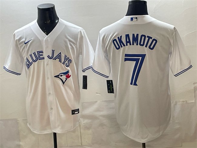 Men's Toronto Blue Jays #7 Kazuma Okamoto White 2025 Cool Base Stitched Baseball Jersey