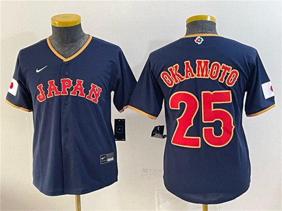 Youth USA Baseball #25 Kazuma Okamoto Navy 2026 World Baseball Classic Road Stadium Stitched Baseball Jersey
