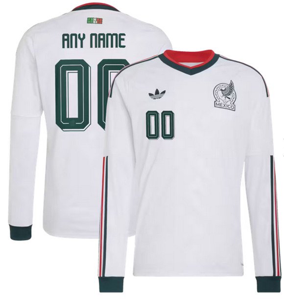 Men's Mexico Custom White 2026 Away Long Sleeve Soccer Jersey