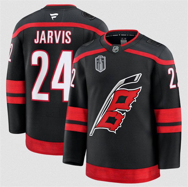 Men's Carolina Hurricanes #24 Seth Jarvis Black 2026 Stanley Cup Final Home Premium Hockey Stitched Jersey