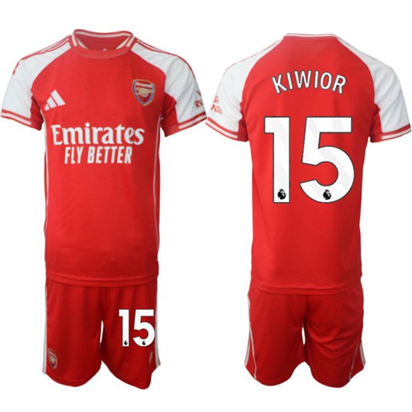 Men's Arsenal F.C #15 Jakub Kiwior Red 2025 Home Soccer Jersey Suit