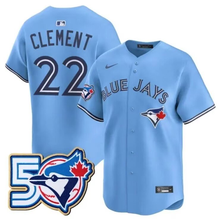 Men's Toronto Blue Jays 22 Ernie Clement 50th Anniversary Alternate Limited Jersey