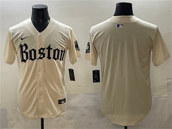 Men's Boston Red Sox Blank Cream Gothic Vapor Limited Stitched Baseball Jersey