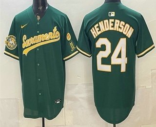 Men's Oakland Athletics #24 Rickey Henderson 2026 Green Alternate Sacramento Celebrating 125 Years Limited Jersey