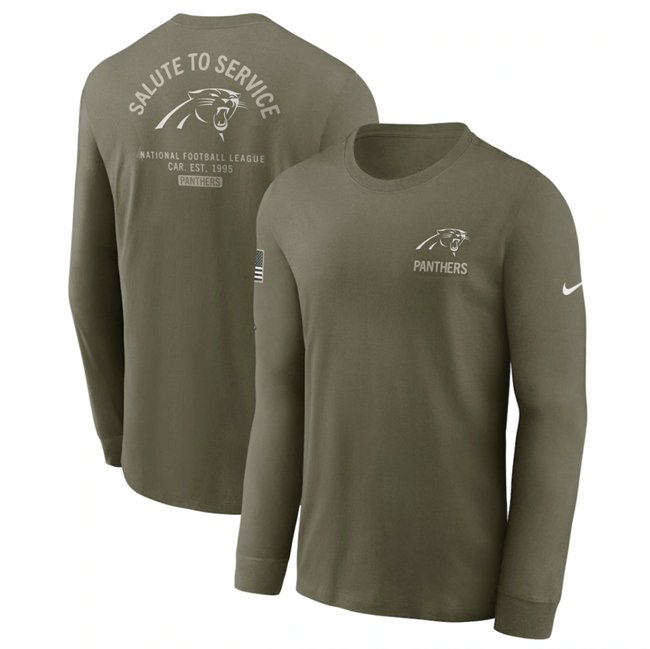 Men's Carolina Panthers Olive 2025 Salute to Service Sideline Long Sleeve T-Shirt