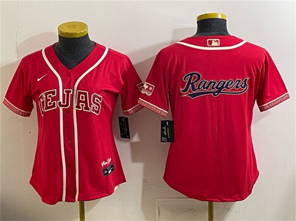 Womens Texas Rangers Team Big Logo Red 2026 City Connect Stadium Stitched Baseball Jersey(Run Small)