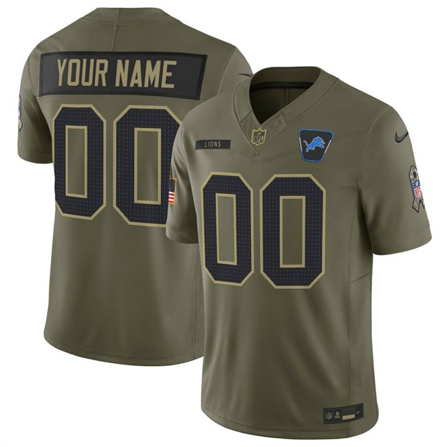 Men's Detroit Lions Active Player Custom Olive 2025 F.U.S.E. Salute to Service Limited Stitched Football Jersey