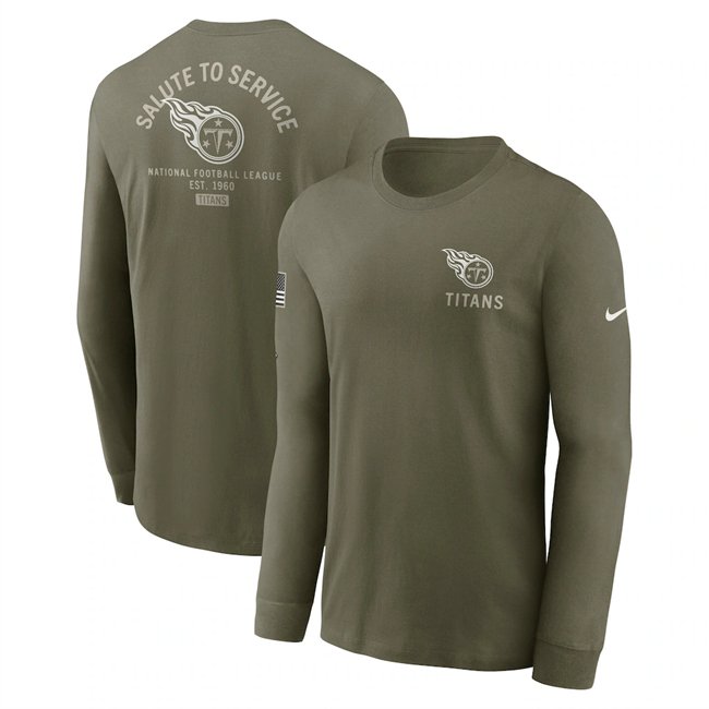 Men's Tennessee Titans Olive 2025 Salute to Service Sideline Long Sleeve T-Shirt