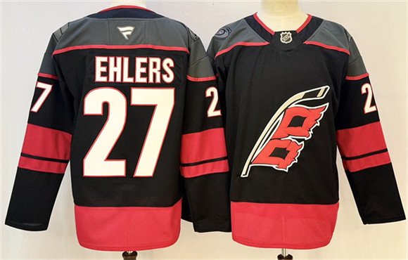 Men's Carolina Hurricanes #27 Nikolaj Ehlers Black 2024-25 Home Stitched Hockey Jersey