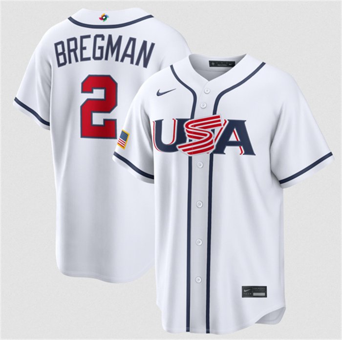 Men's USA Baseball #2 Alex Bregman White 2026 World Baseball Classic Home Stadium Stitched Jersey