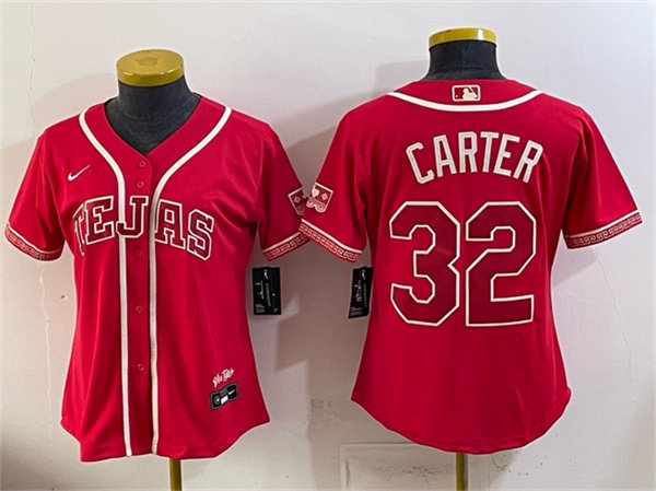 Women's Texas Rangers #32 Evan Carter Red 2026 City Connect Stadium Stitched Baseball Jersey(Run Small)