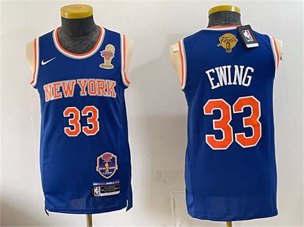 Men's New Yok Knicks #33 Patrick Ewing Blue 2026 Finals Champions Patch Stitched Jersey