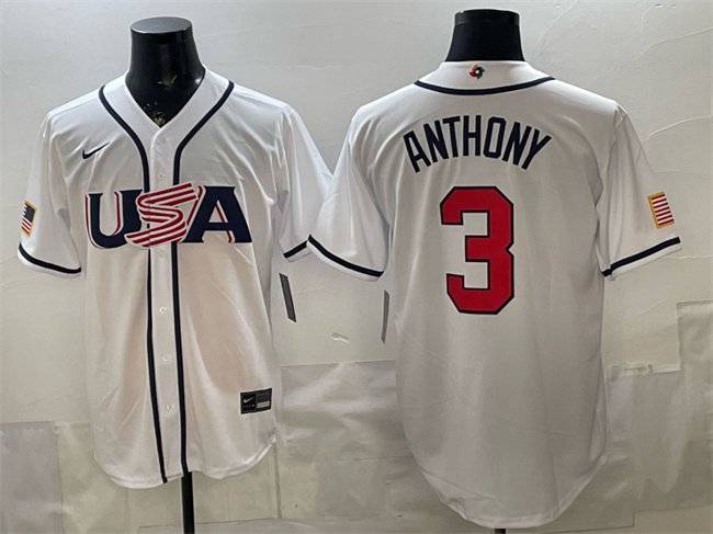 Men's USA Baseball #3 Roman Anthony White 2026 World Baseball Classic Home Stadium Stitched Jersey