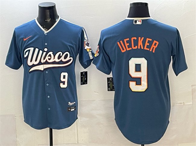 Men's Milwaukee Brewers #9 Bob Uecker Mineral Blue 2026 City Connect Stadium Stitched Baseball Jersey