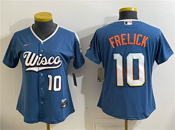 Women's Milwaukee Brewers #10 Sal Frelick Mineral Blue 2026 City Connect Stadium Stitched Baseball Jersey(Run Small)