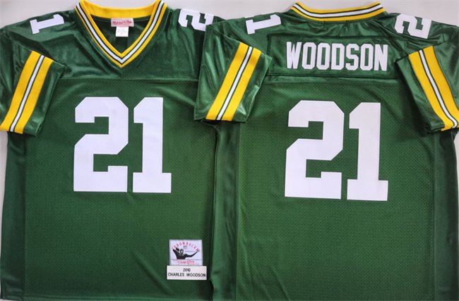 Men's Green Bay Packers #21 Charles Woodson Green Throwback Stitched Football Jersey