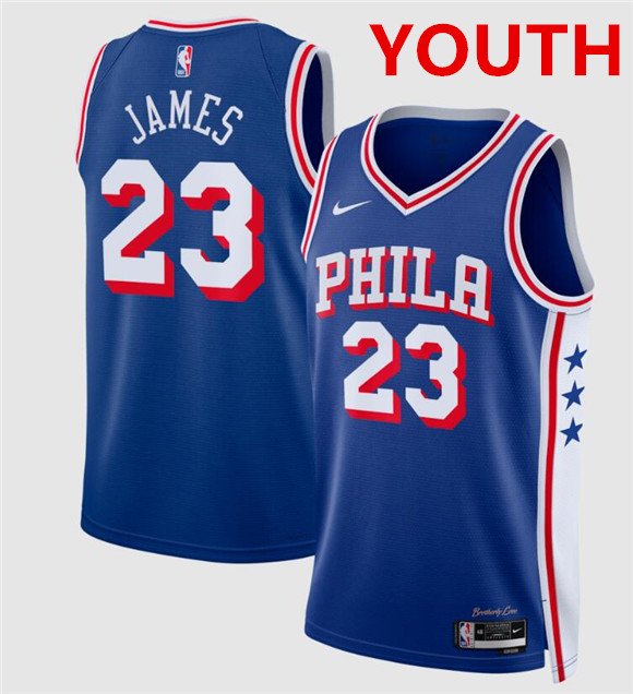 Youth Philadelphia 76ers #23 LeBron James Royal 2026 Icon Edition Stitched Jersey