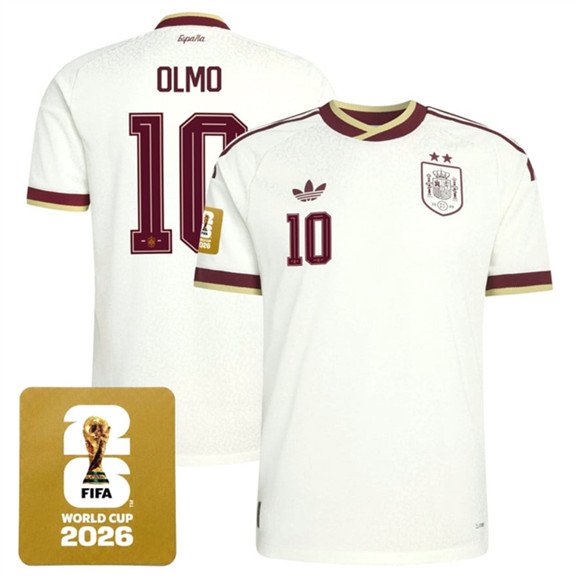 Men's Spain Team #10 Dani Olmo White 2026 World Cup Away Soccer Jersey
