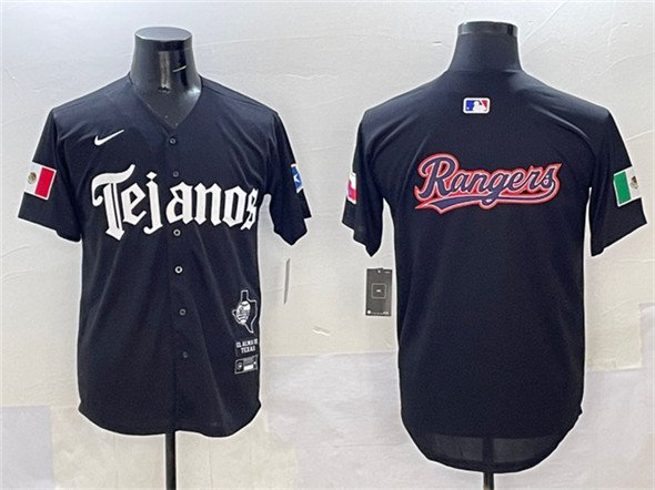 Men's Texas Rangers Team Big Logo Black Mexico 2025 Vapor Premier Limited Stitched Baseball Jersey