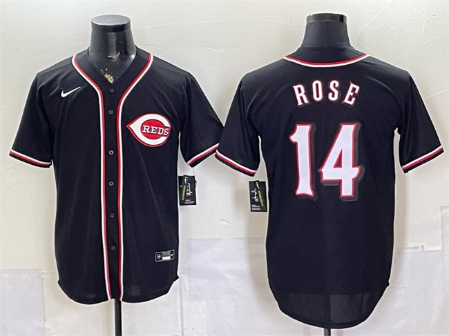 Men's Cincinnati Reds #14 Pete Rose 2026 Fashion Replica Black Out Stitched Baseball Jersey