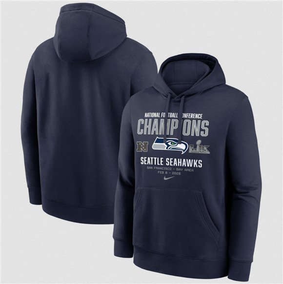 Men's Seattle Seahawks College Navy 2025 NFC Champions Team Nation Hoodie