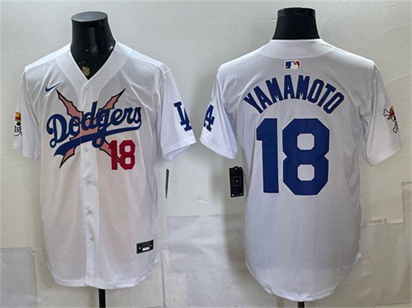 Men's Los Angeles Dodgers x One Piece #18 Yoshinobu Yamamoto White Vapor Premier Limited Stitched Baseball Jersey