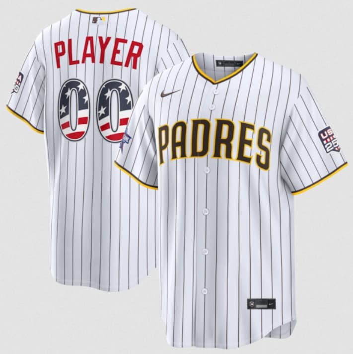 Men's San Diego Padres Active Player Custom White 2026 All-Star Edition Stars & Stripes & USA 250 Fourth of July Home Stadium Stitched Baseball Jersey