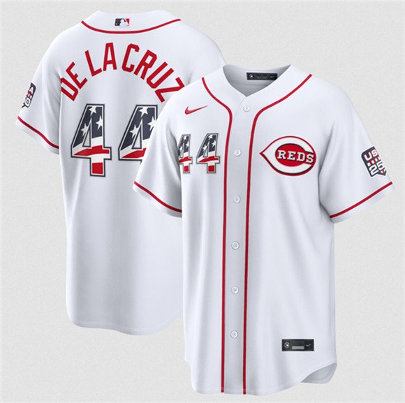 Men's Cincinnati Reds #44 Elly De La Cruz White 2026 USA 250 Fourth of July Home Stitched Baseball Jersey