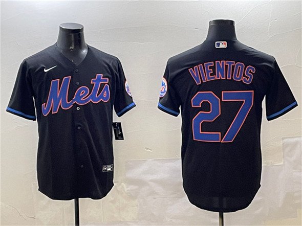 Men's New York Mets #27 Mark Vientos Black Cool Base Stitched Baseball Jersey