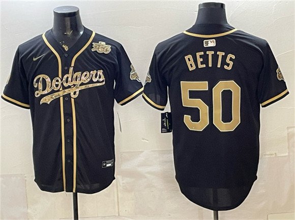 Men's Los Angeles Dodgers #50 Mookie Betts Black Military Appreciation Game Day Stitched Baseball Jersey