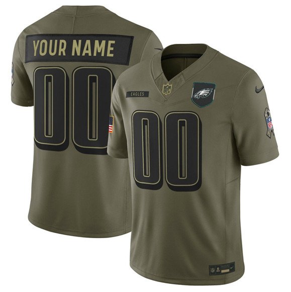 Men's Philadelphia Eagles Active Player Custom Olive 2025 Salute to Service Limited Football Stitched Jersey
