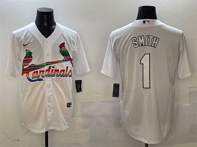 Men's St. Louis Cardinals #1 Ozzie Smith White Cool Base Stitched Baseball Jersey