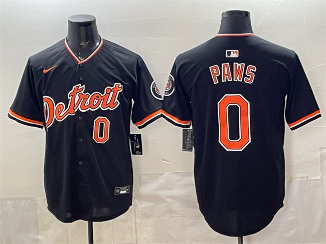 Men's Detroit Tigers #0 Paws Black 2026 Alternate Vapor Premier Limited Stitched Baseball Jersey